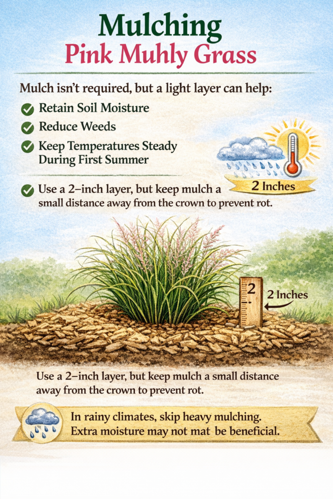 Mulching for pink muhly grass