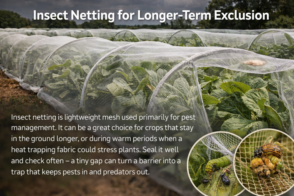 Insect netting for longer term exclusion