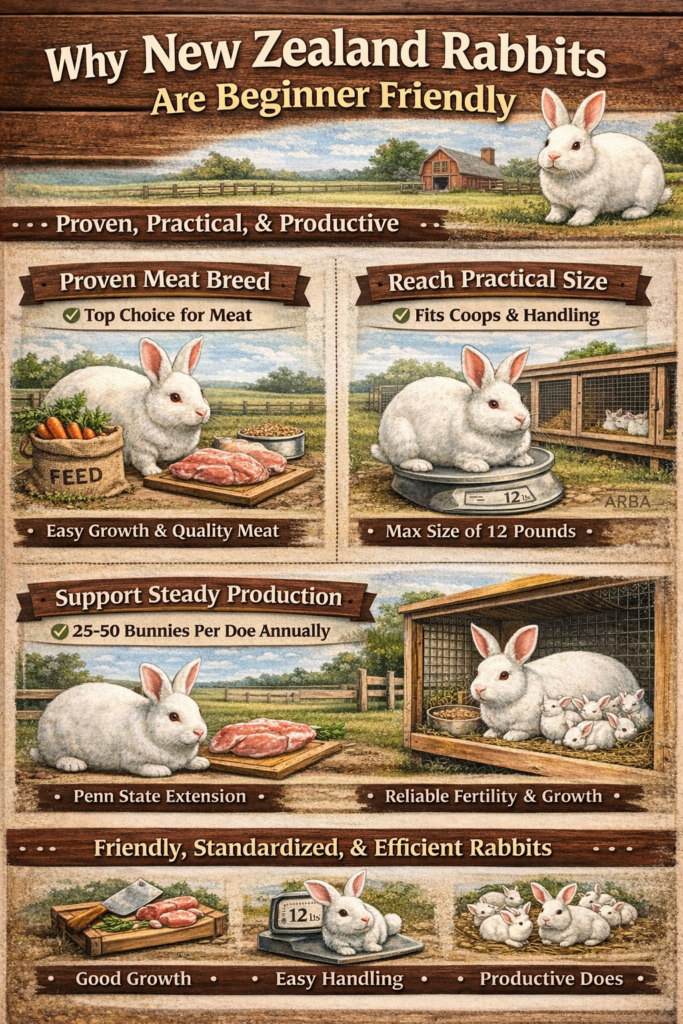 New Zealand rabbits are beginner friendly