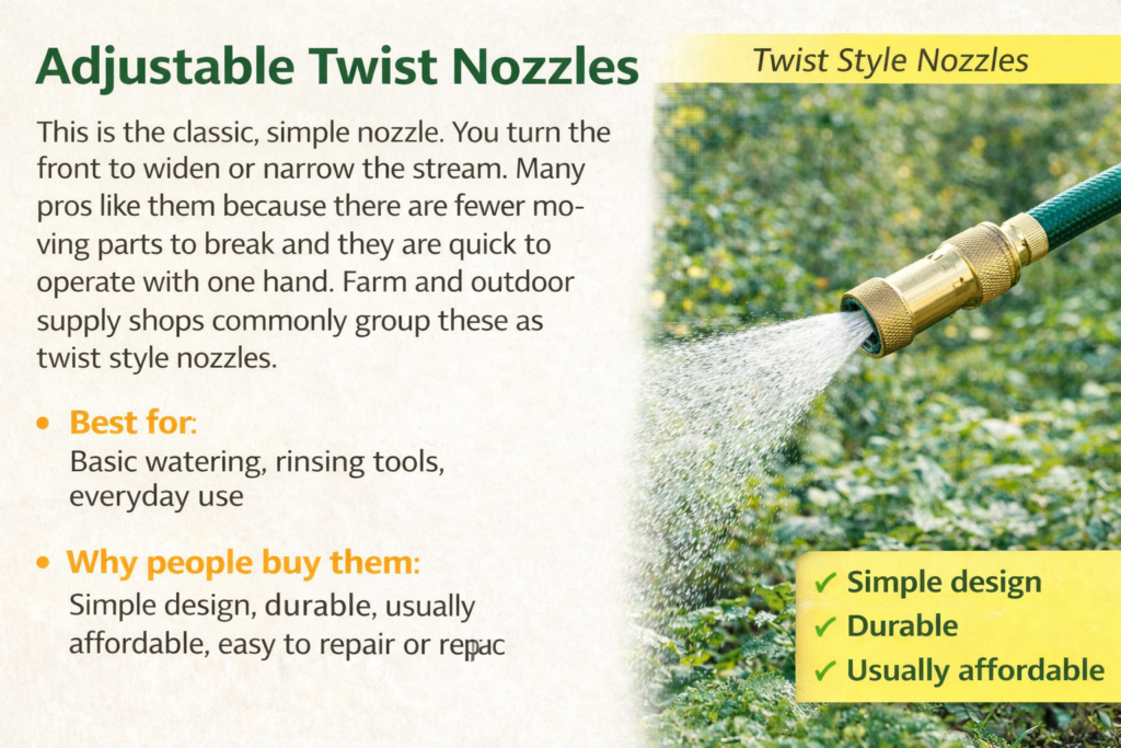 Garden hose nozzle - Adjustable twist nozzles
