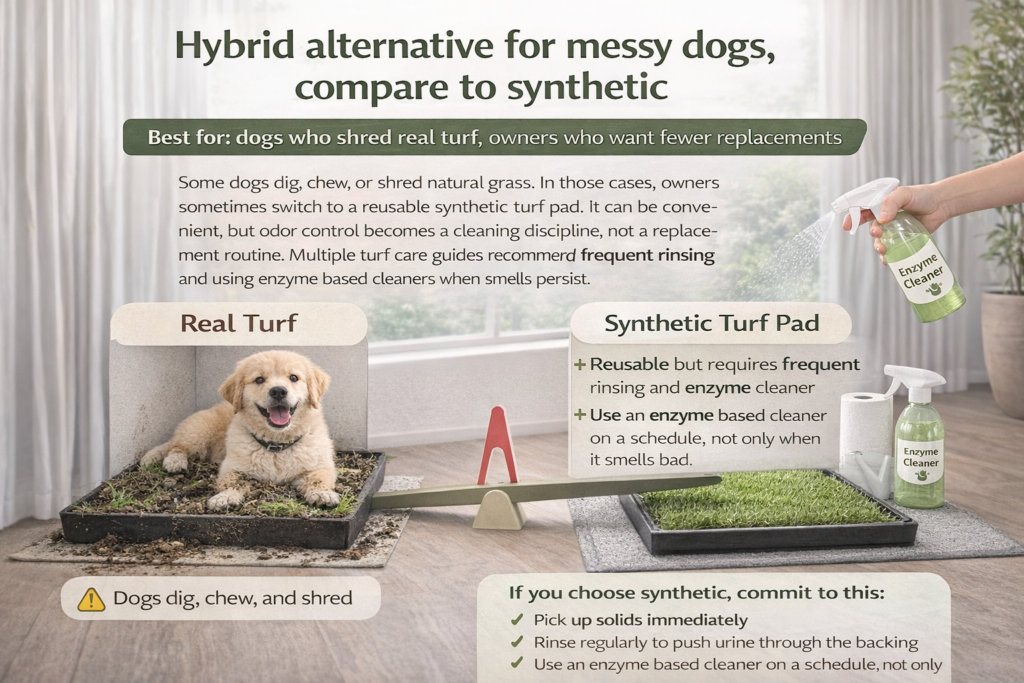 Hybrid alternative for messy dogs, compare to synthetic