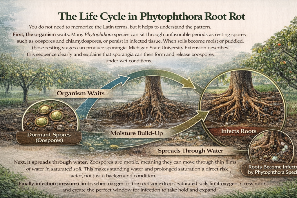 The Life Cycle in Phytophthora Root Rot
