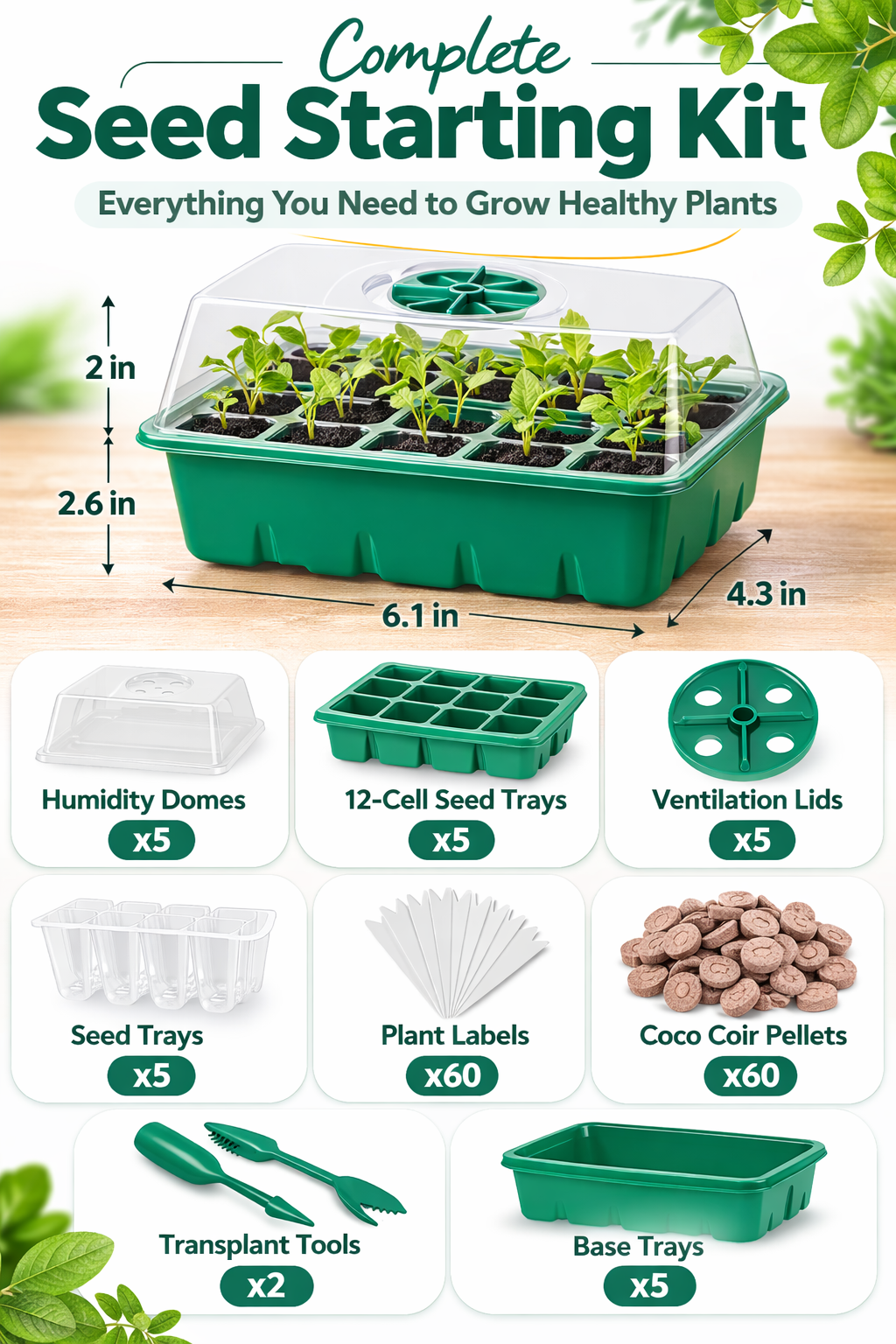Buy Apipi 5 Pack Seed Starter Kit – 60 Coco Coir Pellet Tray - Image 4