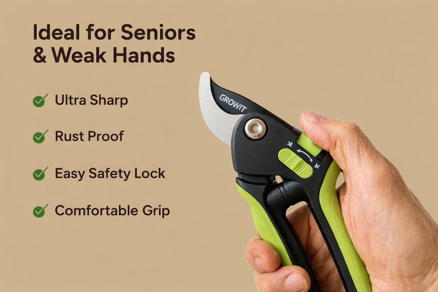 Buy Lime Bypass Pruning Shears & Clippers – Cuts 3x Easier, Ideal for Seniors - Image 4