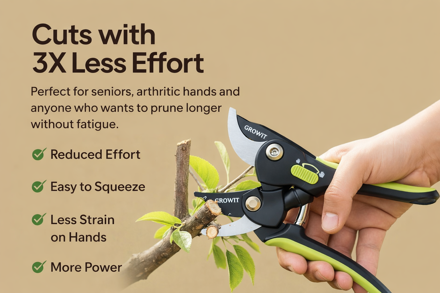Buy Lime Bypass Pruning Shears & Clippers – Cuts 3x Easier, Ideal for Seniors - Image 2