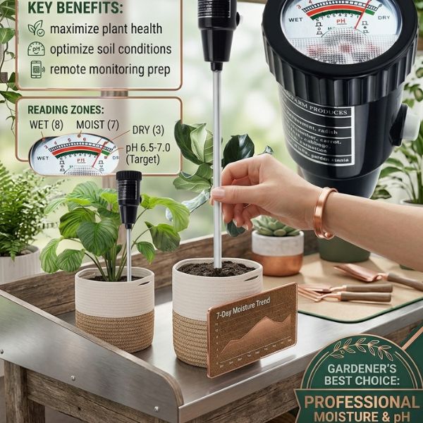 3-in-1 Soil Tester: PH & Moisture Meter With 295mm Long Probe For Garden & Farm Use