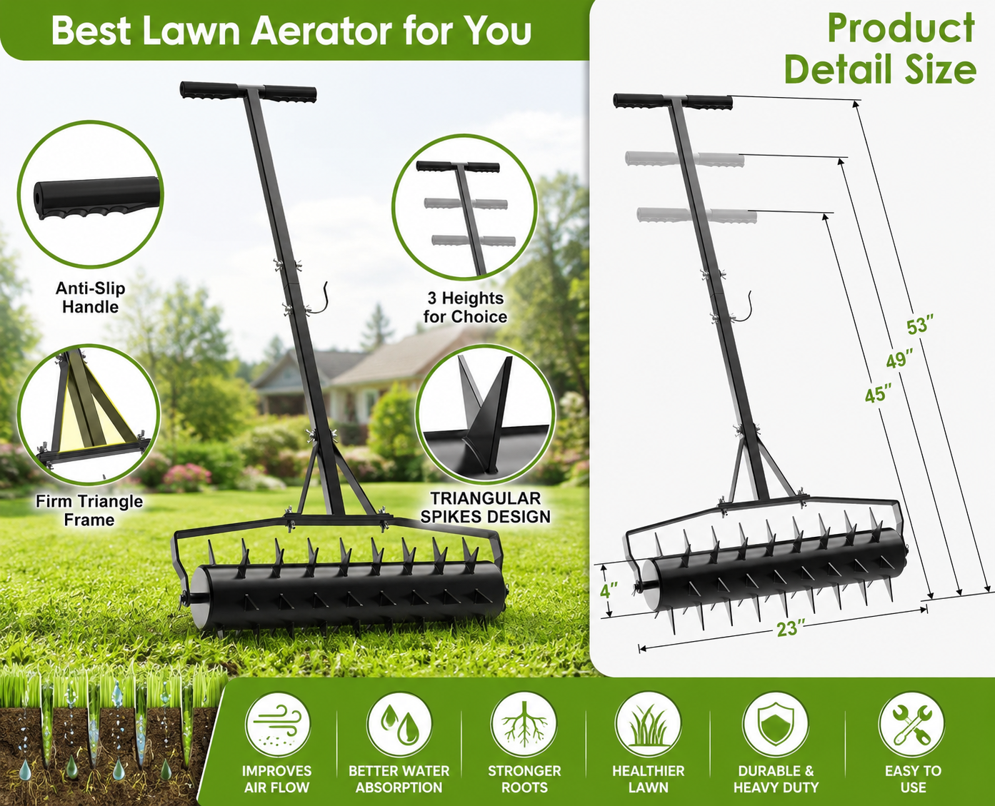 23 Inch Rolling Lawn Aerator