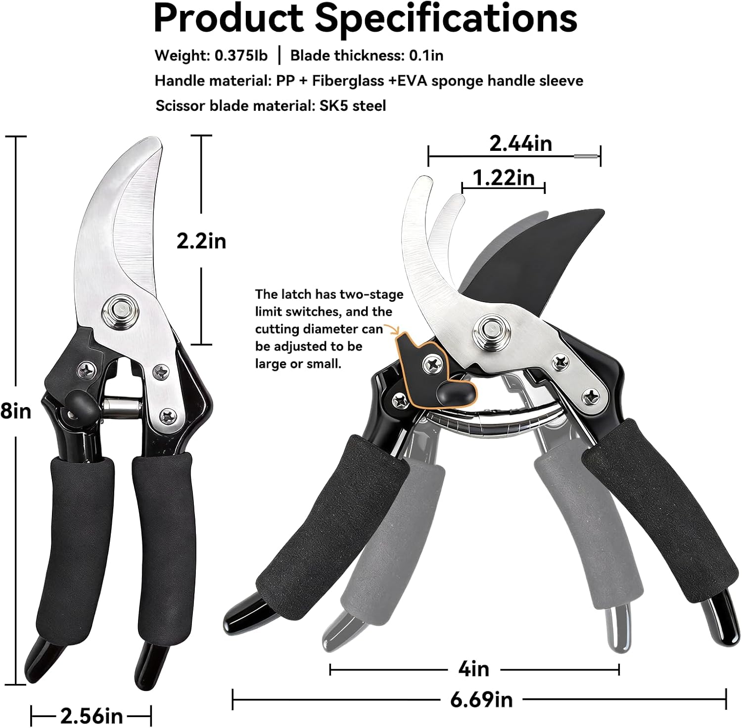 Garden Pruning Shears with Sharp SK5 Blade
