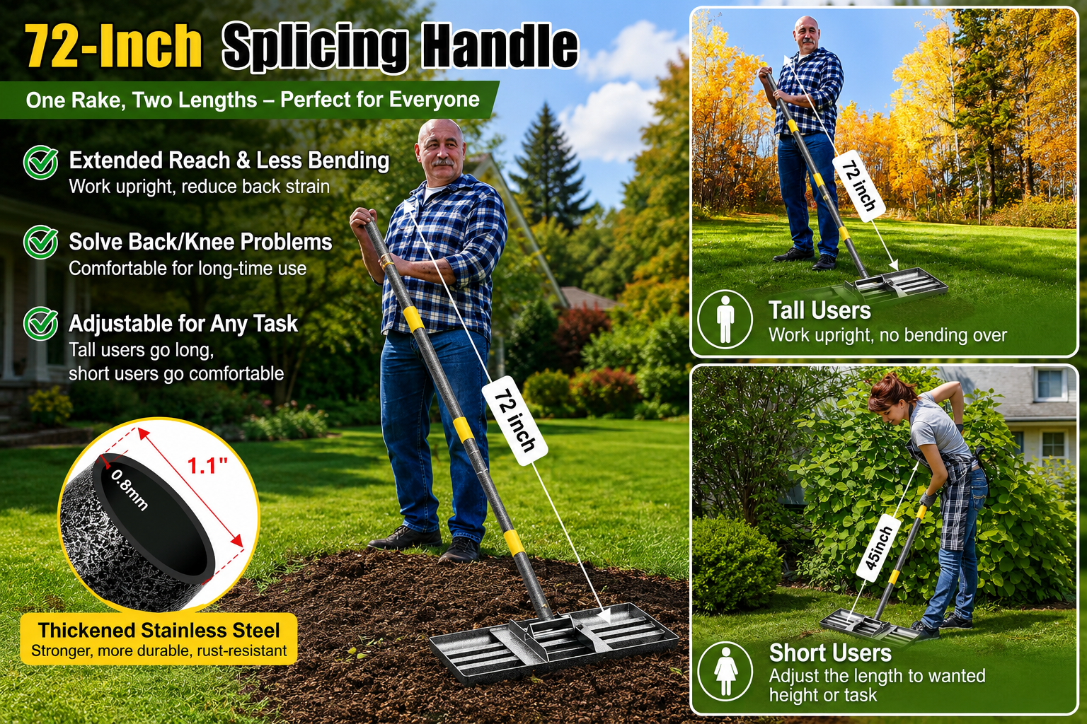 Lawn Leveling Rake - Heavy Duty 17 x 10 Stainless Steel Lawn Leveler