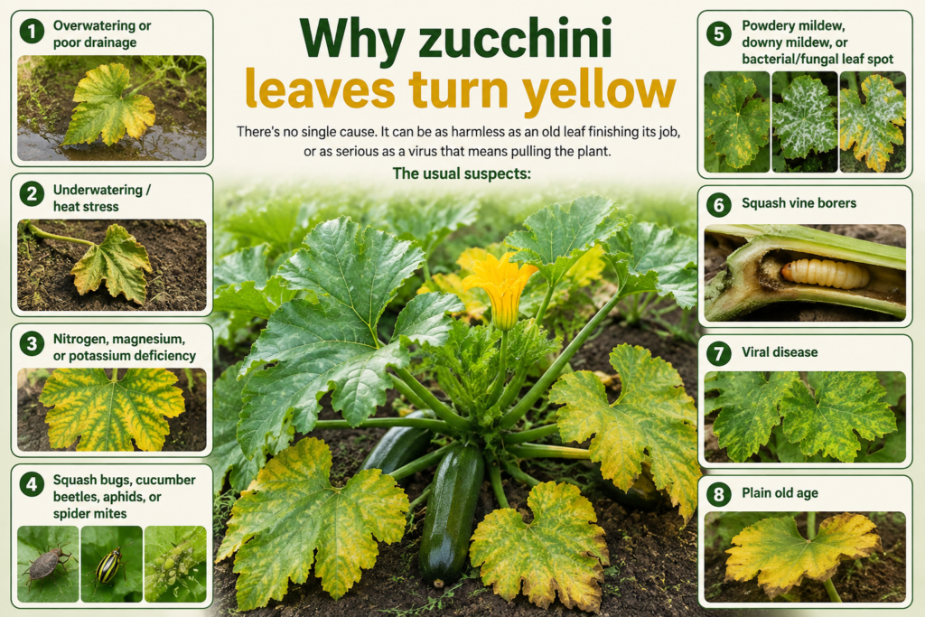 Why zucchini leaves turn yellow
