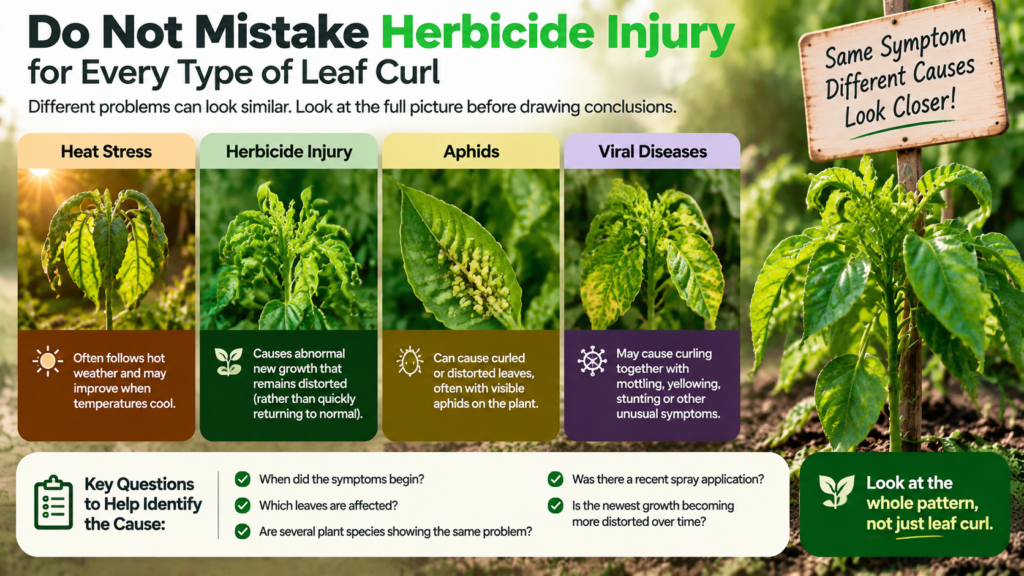 Do not mistake herbicide injury for every type of leaf curl