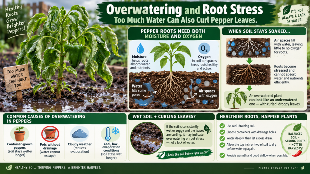 Overwatering and Root Stress Too Much Water Can Also Curl Pepper Leaves