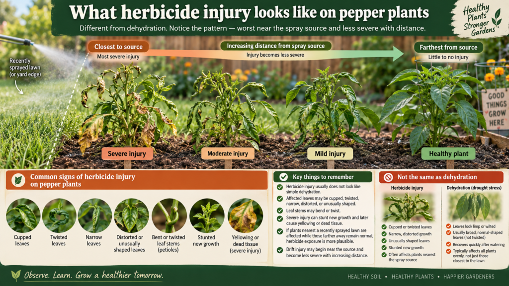 What herbicide injury looks like on pepper plants