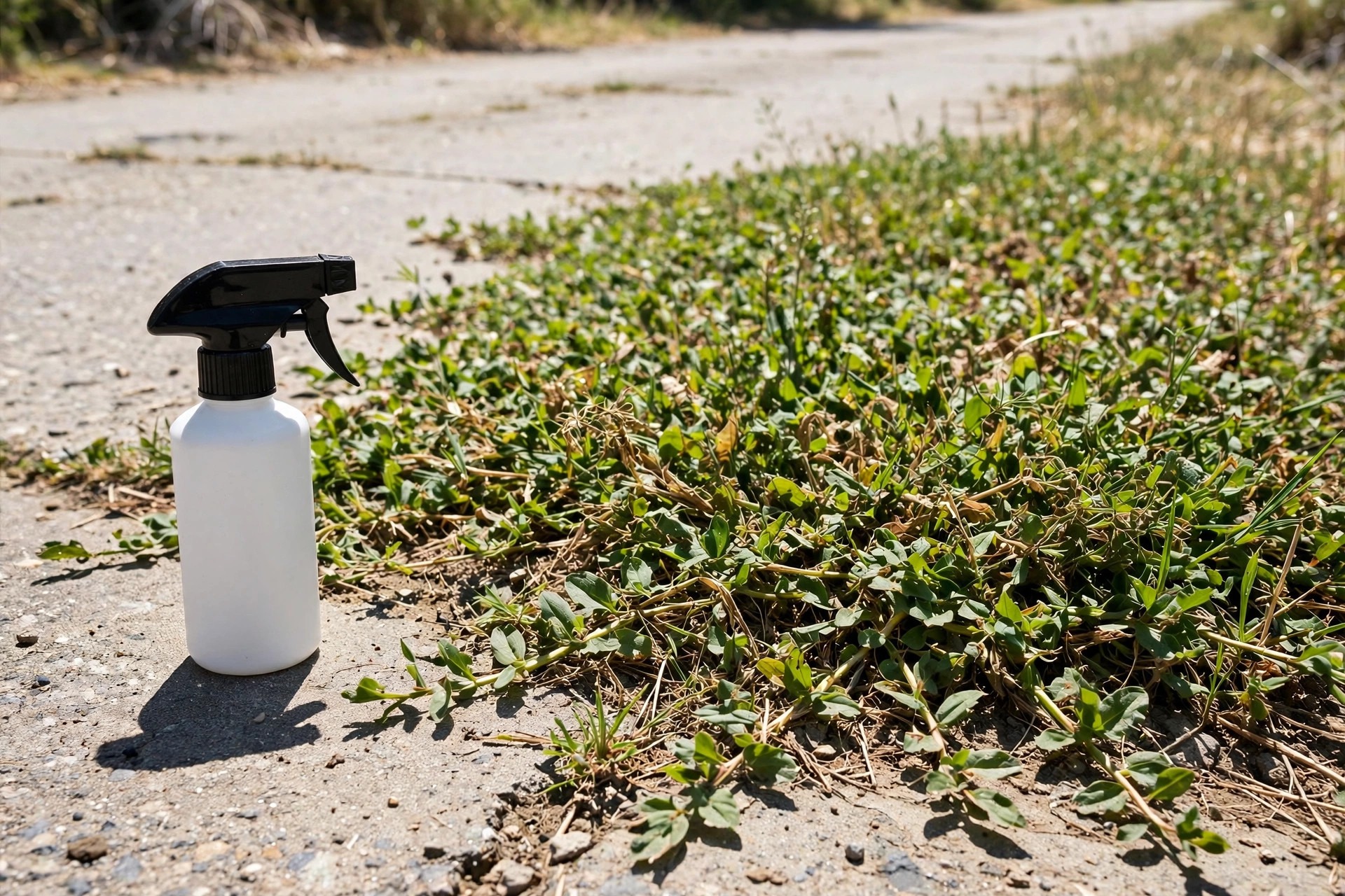 quinclorac 75 df crabgrass killer sprayer beside crabgrass at driveway edge