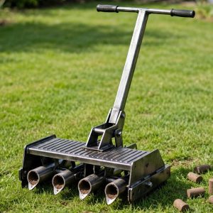 Step N Tilt Core Lawn Aerator with four replaceable coring tines for easier manual lawn aeration