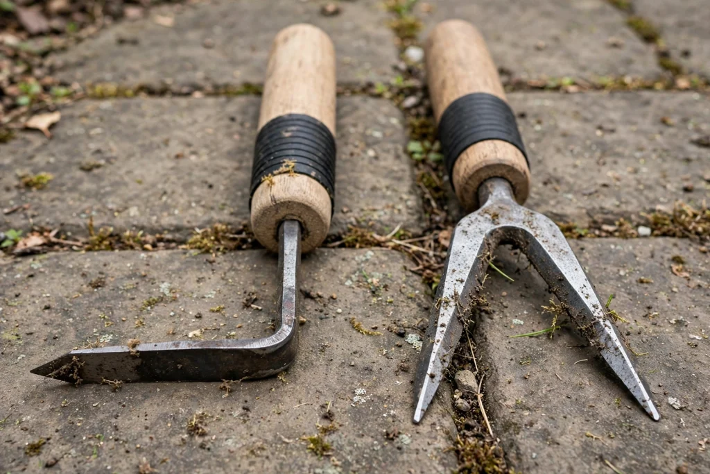 Best crack weeder head types compared, L-shaped blade and V-fork for pavement joints