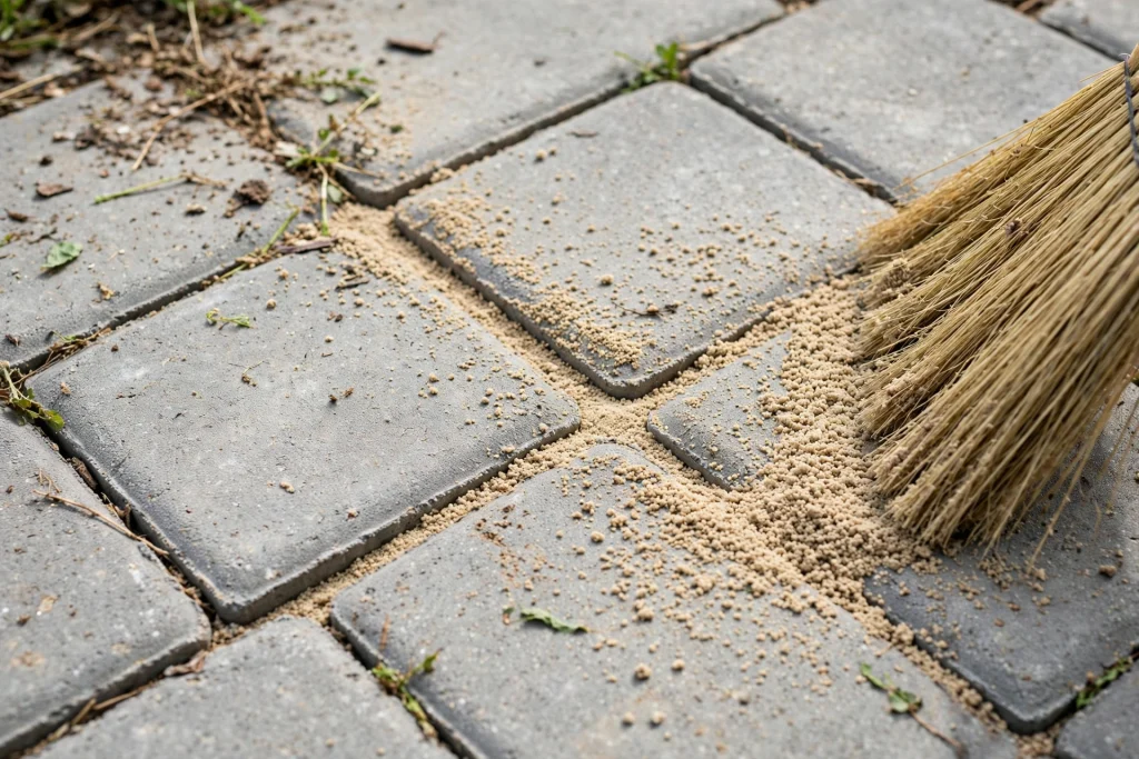 Refilling paver joints with polymeric sand, the follow up step to the best crack weeder for stopping weeds coming back