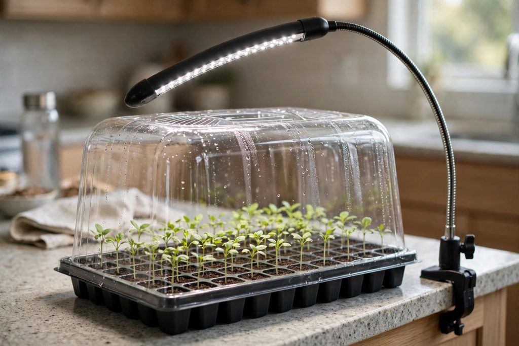 best seed starting trays SOLIGT 60-cell kit with grow light and heat mat