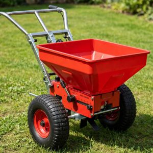 EarthWay 2600A-Plus broadcast spreader with pneumatic tires and steel frame