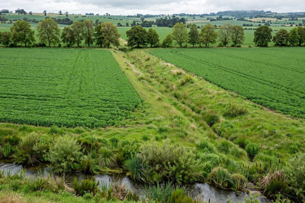 Cover crops and tree lines protecting farmland soil and water