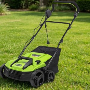 Greenworks DT13B00 13 amp dethatcher and scarifier with quick release cylinders