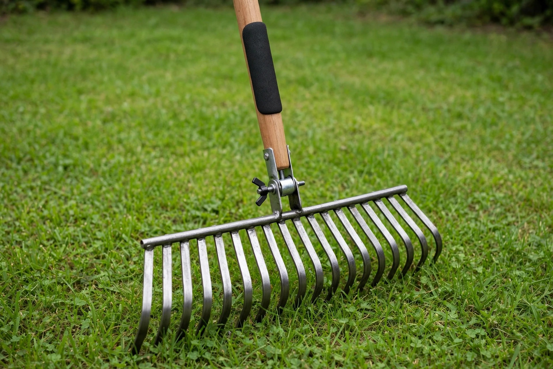 AMES adjustable thatch rake with hardwood handle: best dethatching rake for most lawns