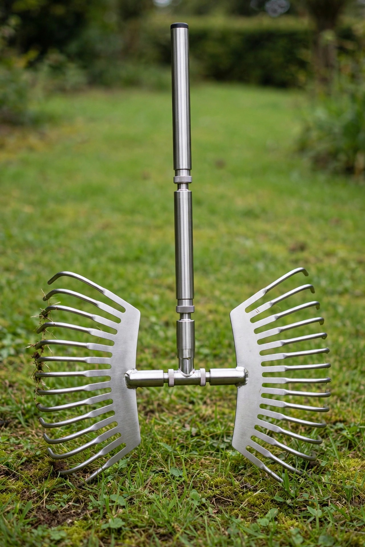 Walensee thatch rake with adjustable sectional stainless steel handle