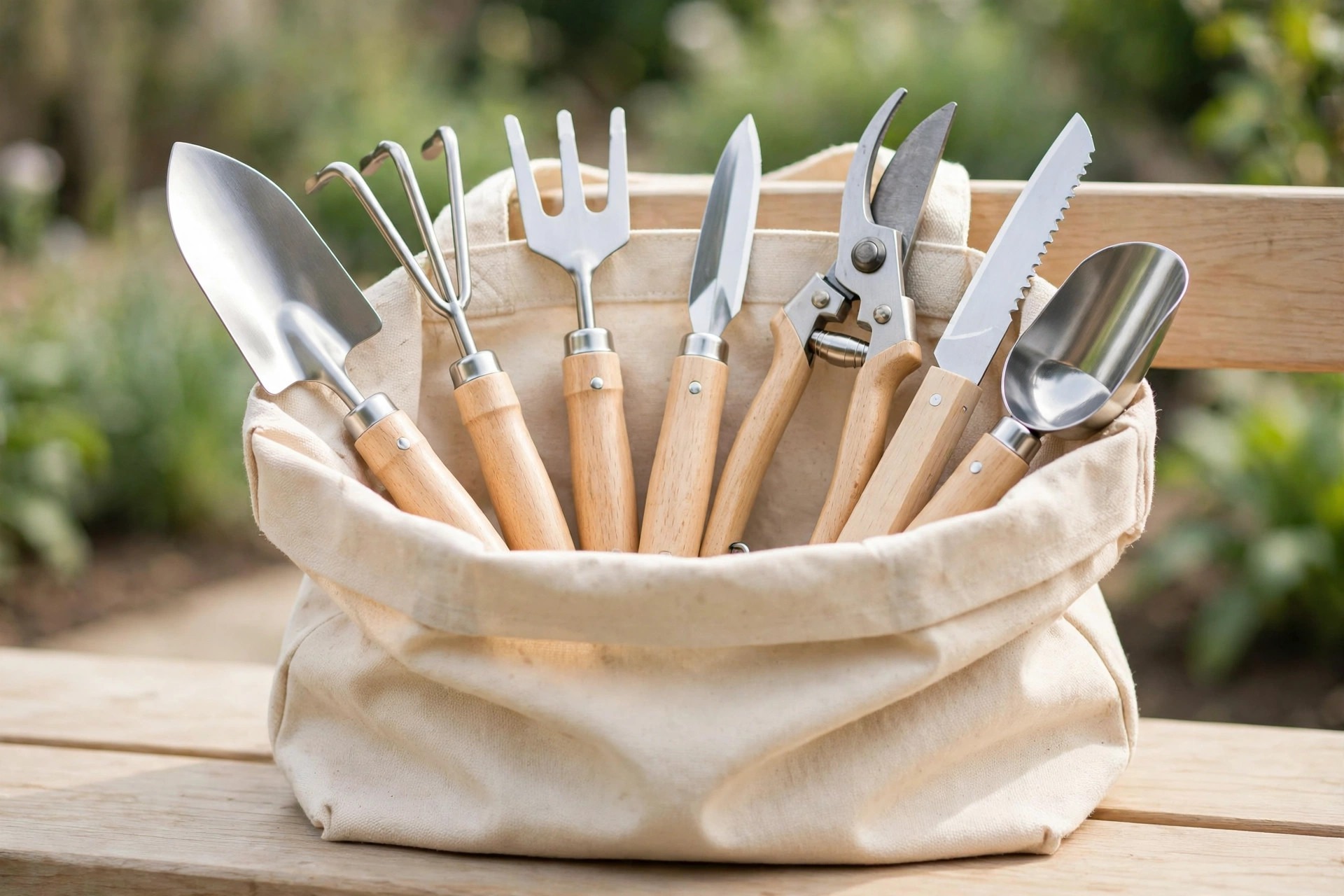 WORKPRO 7-piece stainless steel garden tool set with wood handles