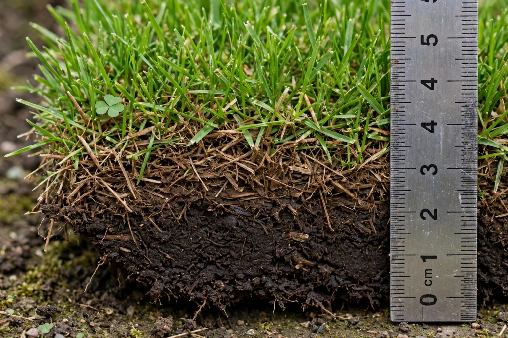 how to dethatch a lawn wedge test measuring thatch layer thickness