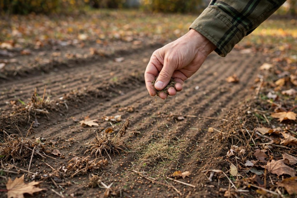 how to get rid of crabgrass overseeding a raked bare patch after removing dead crabgrass