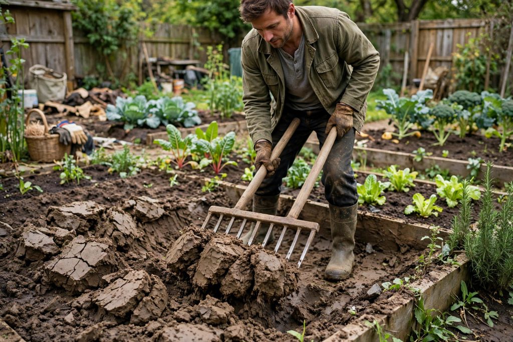 how to improve clay soil broadfork loosening