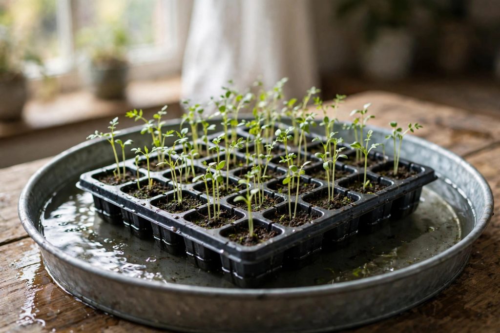 watering seedlings from below indoors