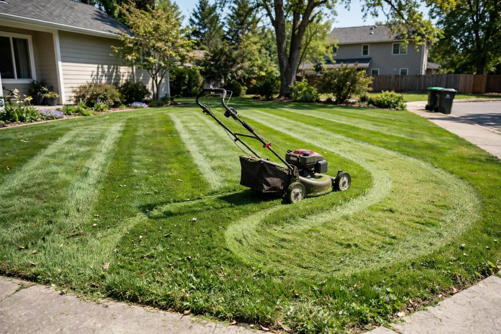 How to stripe a lawn step 4: turning the mower gently at the end of a pass