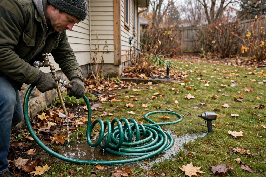 how to winterize lawn step 4 draining garden hose and irrigation before hard freeze