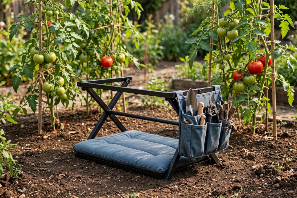 Sunix best garden kneeler with tool pouch by tomato plants