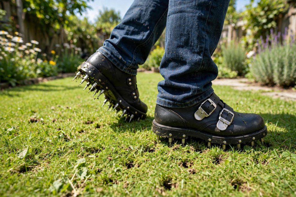 Lawn aerator shoes: how to aerate lawn by hand while walking