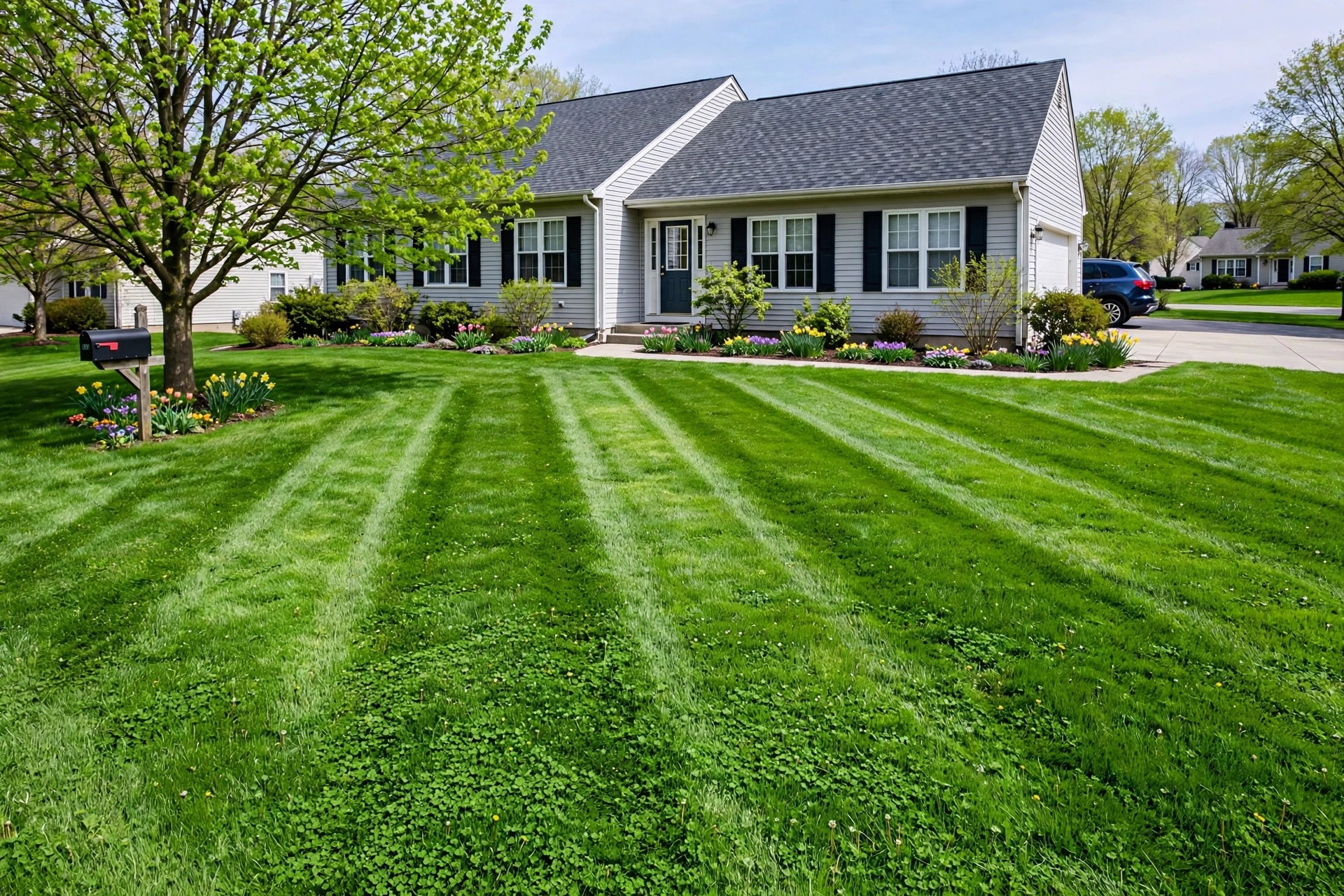 a thick green lawn after overseeding: the result of overseeding done at the right time
