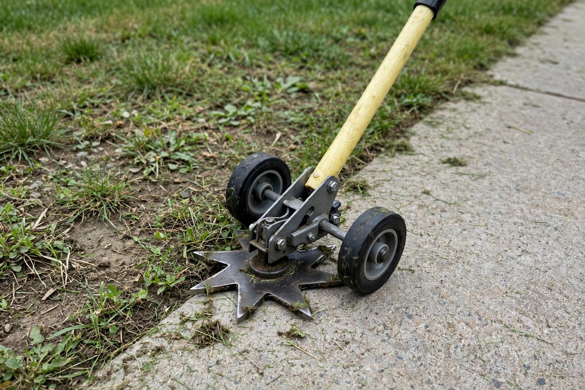 Truper 35195 rotary lawn edger with dual wheels and fiberglass handle