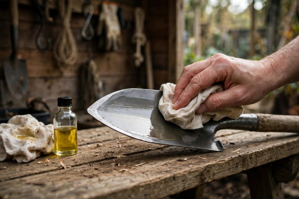how to clean garden tools oiling spade blade