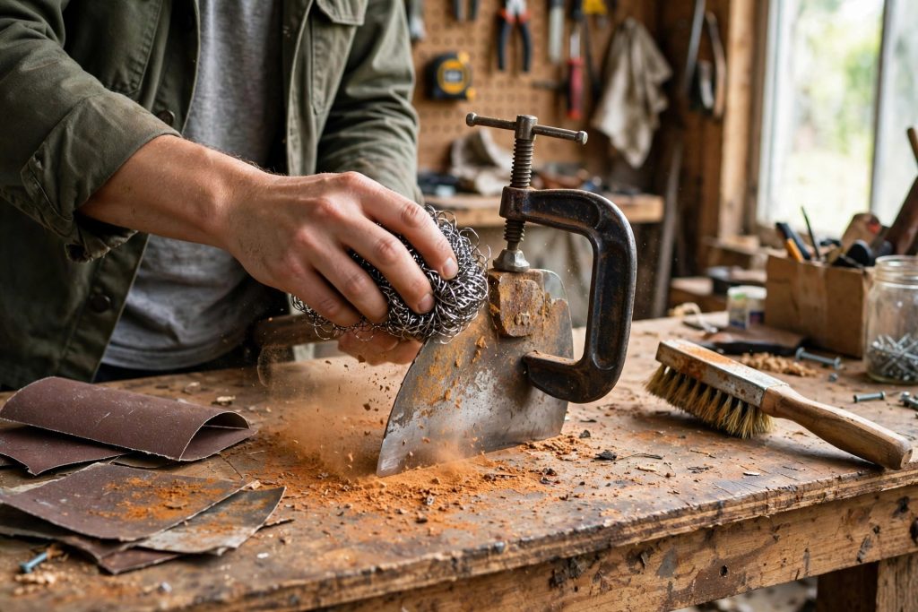 how to clean garden tools removing rust from hoe