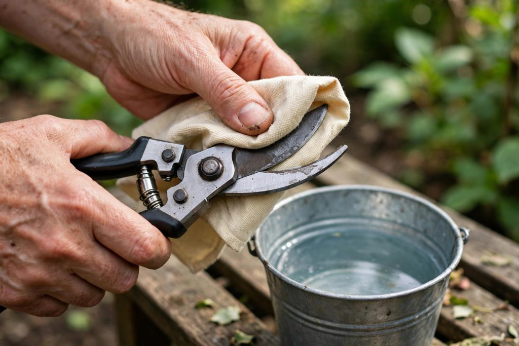 how to clean garden tools disinfecting pruner blades