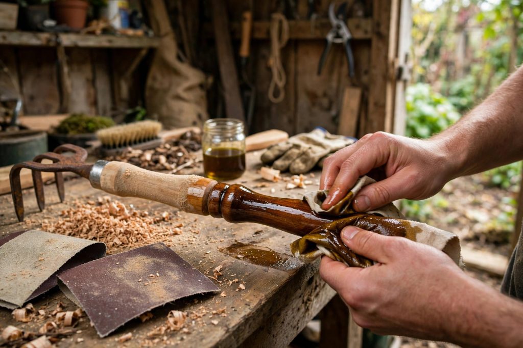 how to clean garden tools oiling wooden handle