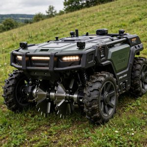 Mammotion LUBA 3 AWD robot mower with dual discs on a sloped large lawn