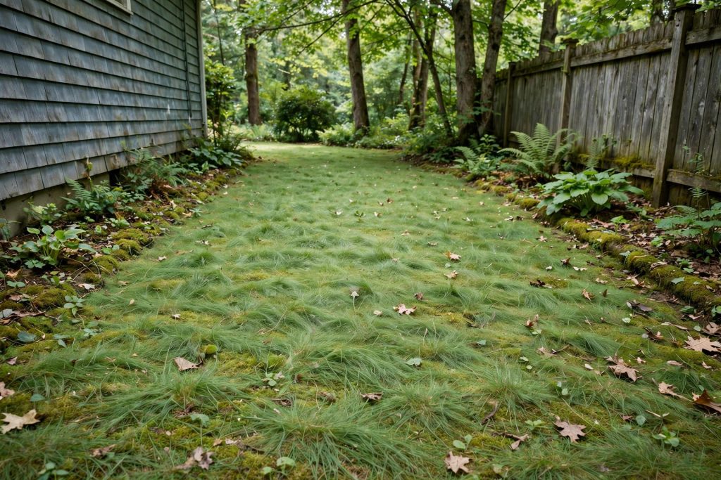 fine fescue shade lawn in a quiet side yard