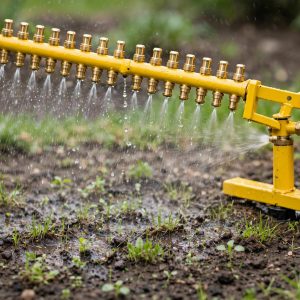 Dramm ColorStorm oscillating sprinkler watering new grass seed gently