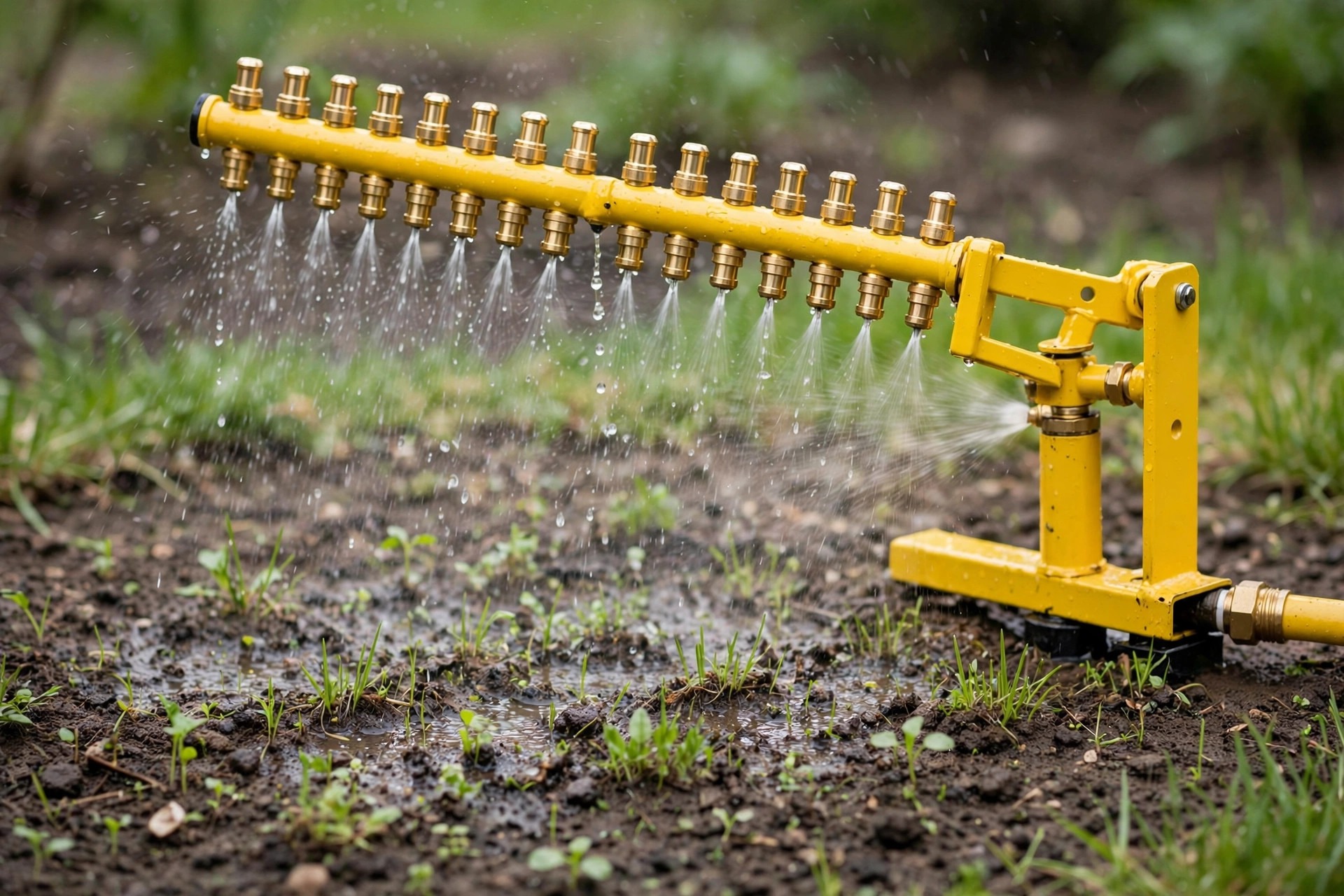 Dramm ColorStorm oscillating sprinkler watering new grass seed gently