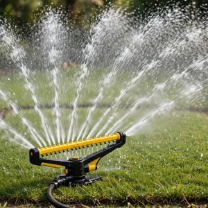 Melnor XT Turbo oscillating sprinkler watering a rectangular lawn
