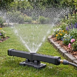 Eden turbo oscillating sprinkler with a gentle rain pattern over a lawn