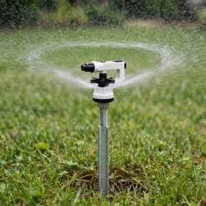Senninger Xcel Wobbler sprinkler head on a riser giving uniform low pressure coverage
