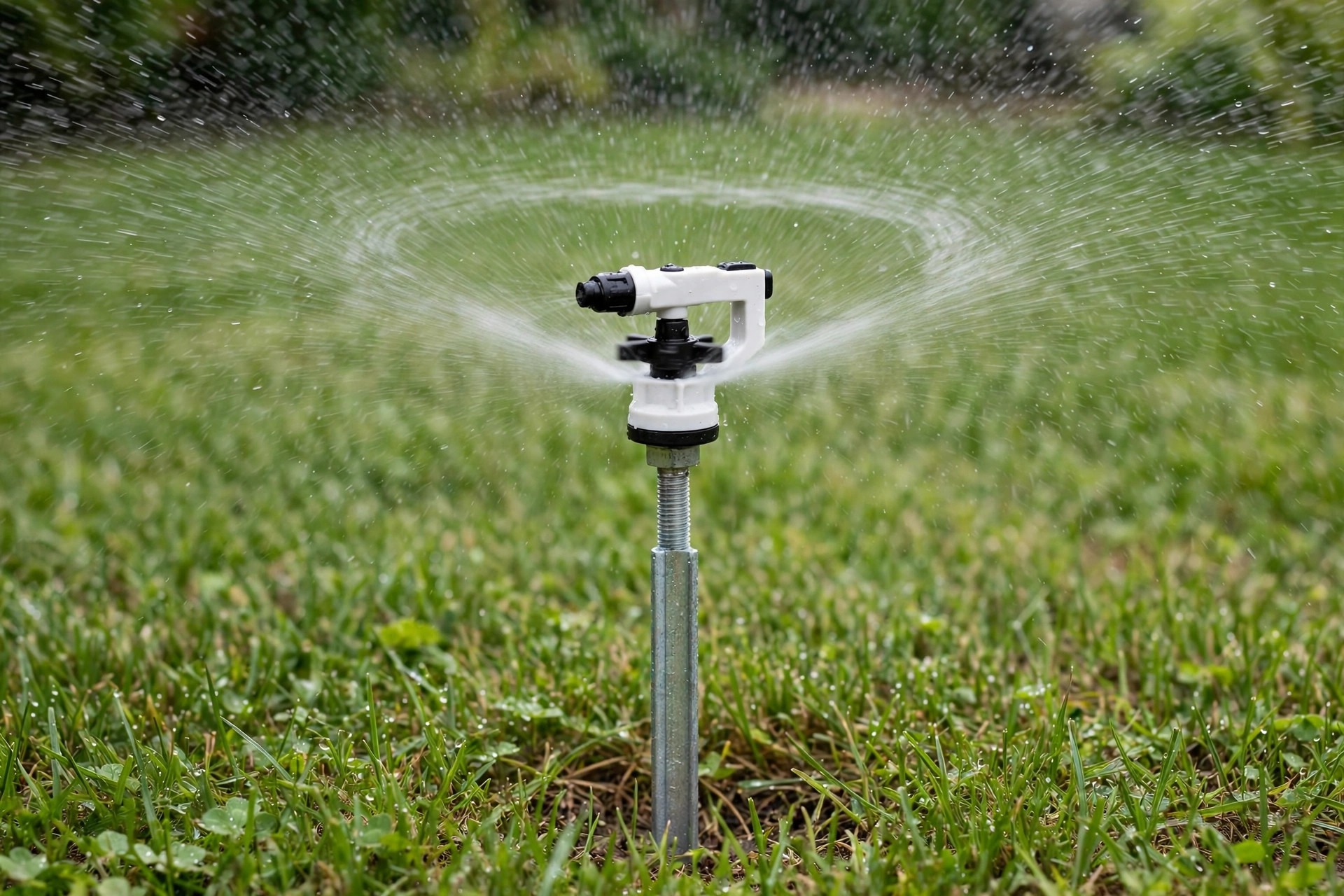 Senninger Xcel Wobbler sprinkler head on a riser giving uniform low pressure coverage